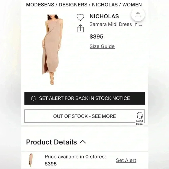 NICHOLAS Samara Cutout Midi Dress XS Stretch Knit Buttoned Split Hem Bodycon 0 2 - Picture 2 of 9